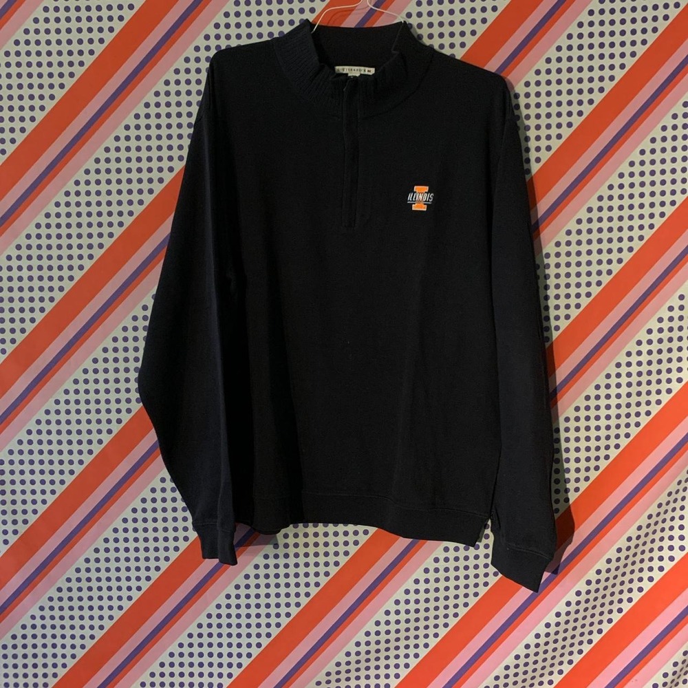 Cutter & Buck Mens XL Fighting Illini Illinois Quarter Zip Sweater Black Orange